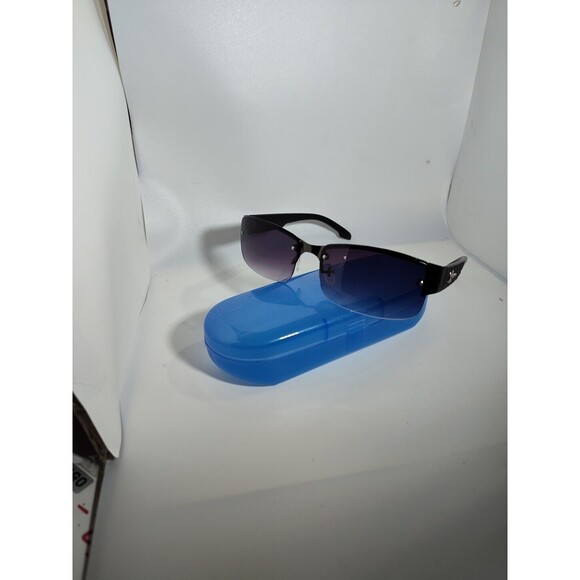 Mens Black Half Frame Rectangular Sunglass Black Gradient Lenes w Case 57-19-127 - Picture 2 of 7